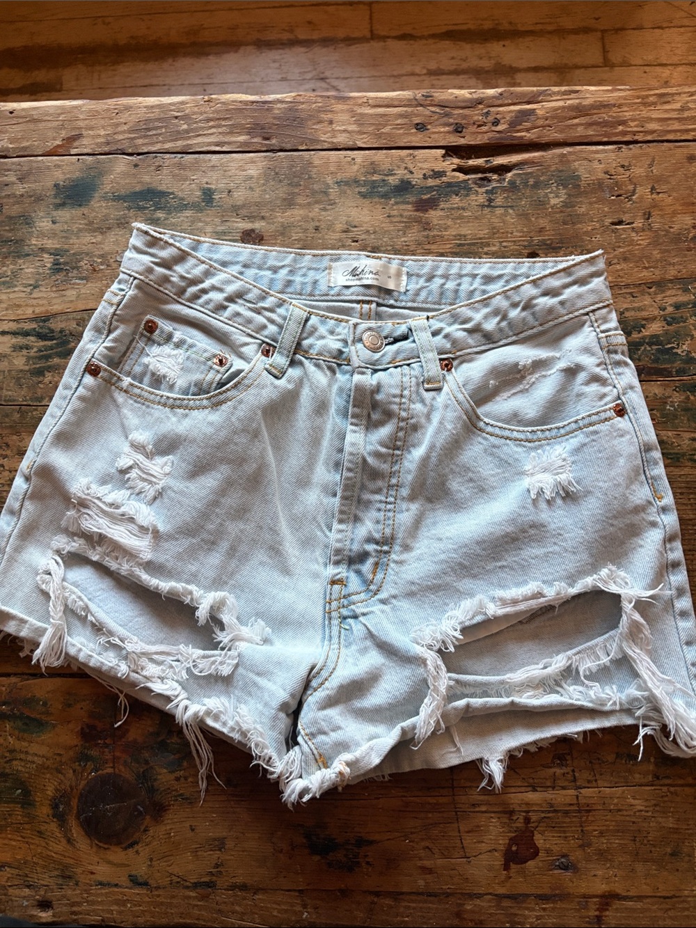 mahina Light Blue Distressed Denim Jean Shorts